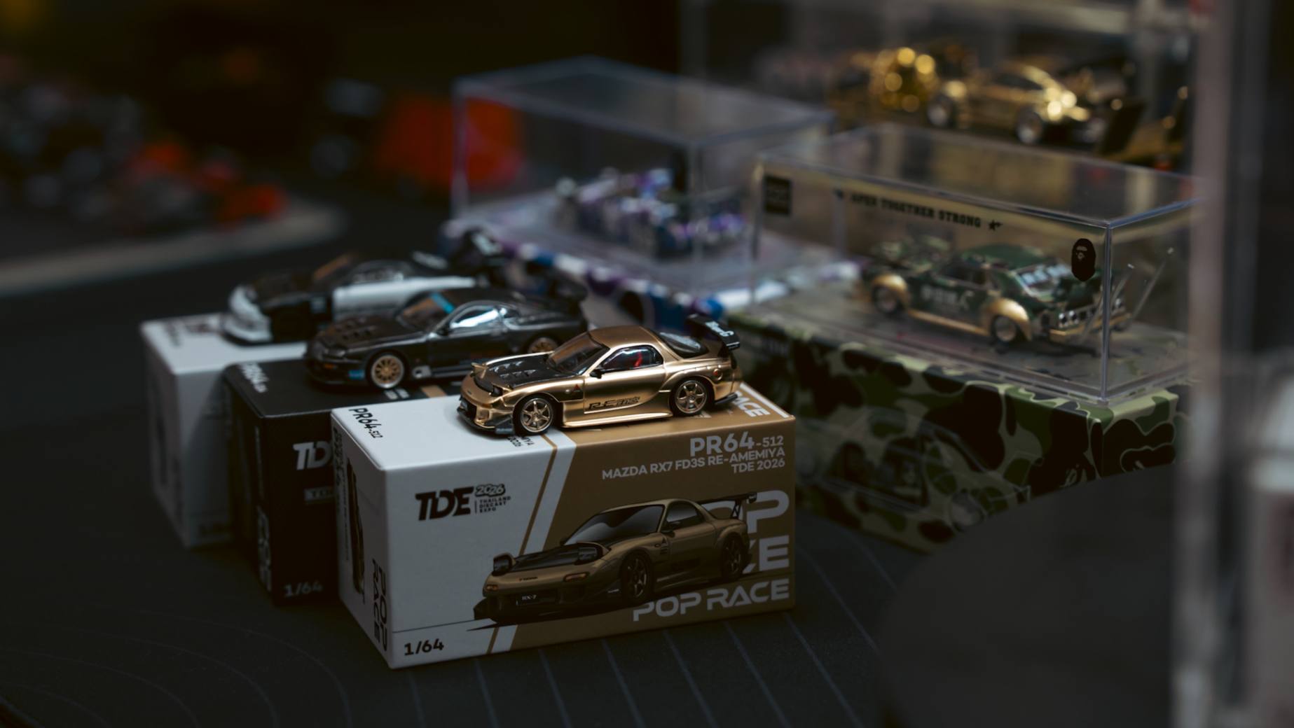 Custom painted diecast models on display